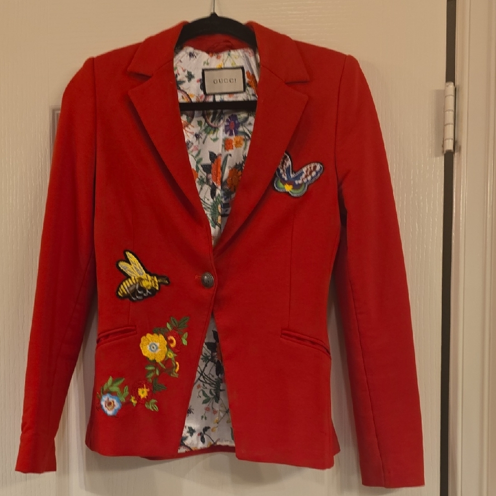 Gucci Red Blazer with Embroidered Accents